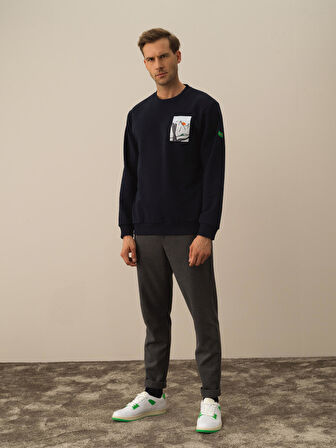 Xint Lacivert Pamuk Dokulu Regular Fit Sweatshirt