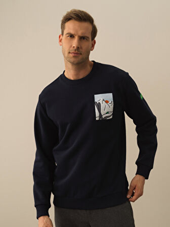 Xint Lacivert Pamuk Dokulu Regular Fit Sweatshirt