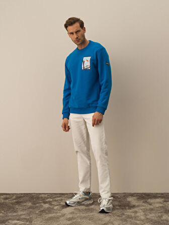 Xint Mavi Pamuk Dokulu Regular Fit Sweatshirt