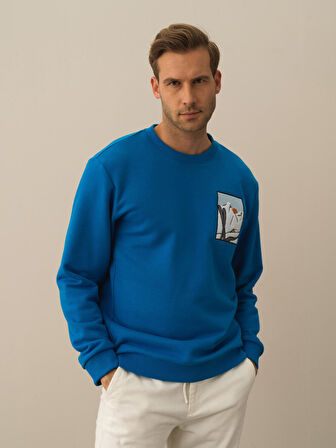 Xint Mavi Pamuk Dokulu Regular Fit Sweatshirt