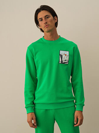Xint Yeşil Pamuk Dokulu Regular Fit Sweatshirt