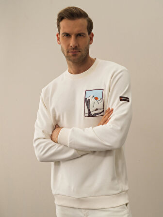 Xint Ekru Pamuk Dokulu Regular Fit Sweatshirt