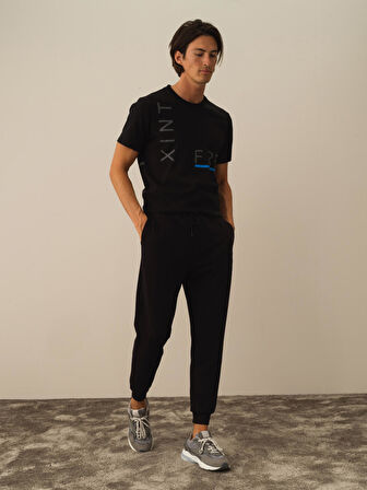 Xint Siyah Pamuk Dokulu Regular Fit Sweat Pantolon
