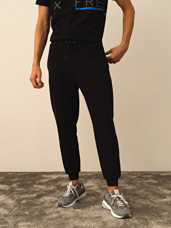 Xint Siyah Pamuk Dokulu Regular Fit Sweat Pantolon