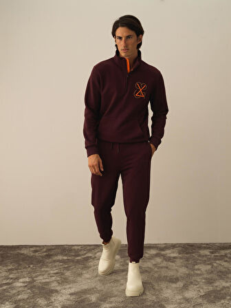Xint Bordo Pamuk Dokulu Regular Fit Sweat Pantolon