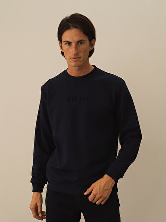 Xint Lacivert Pamuk Dokulu Regular Fit Sweatshirt