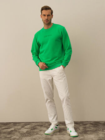 Xint Yeşil Pamuk Dokulu Regular Fit Sweatshirt