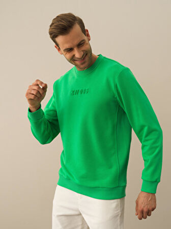 Xint Yeşil Pamuk Dokulu Regular Fit Sweatshirt