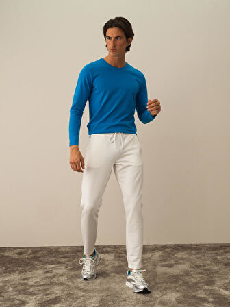 Xint Kırık Beyaz Pamuk Dokulu Slim Fit Sweat Pantolon