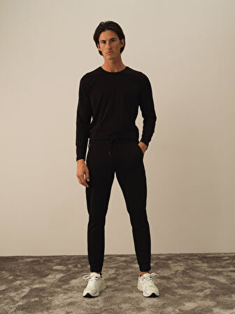 Xint Siyah Pamuk Dokulu Slim Fit Sweat Pantolon