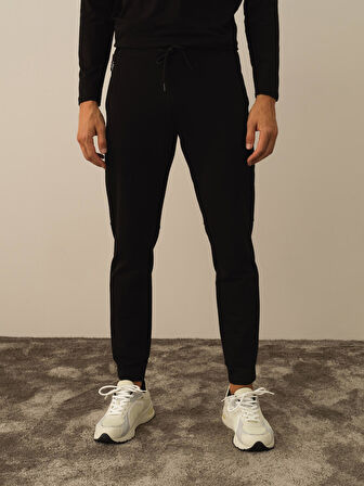 Xint Siyah Pamuk Dokulu Slim Fit Sweat Pantolon
