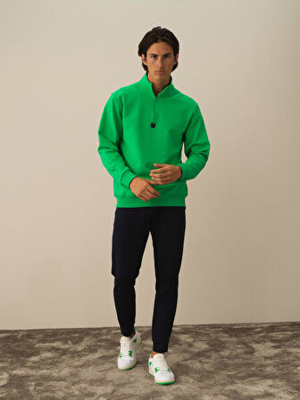 Xint Yeşil Pamuk Dokulu Regular Fit Sweatshirt
