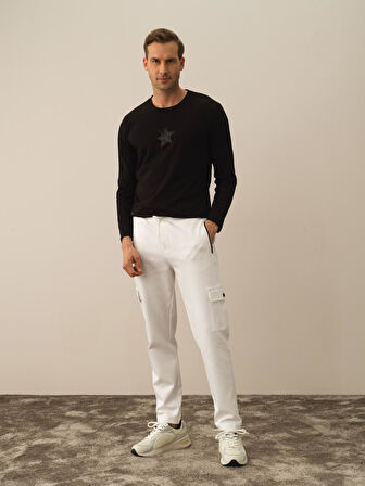 Xint Kırık Beyaz Pamuk Dokulu Regular Fit Sweat Pantolon