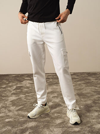 Xint Kırık Beyaz Pamuk Dokulu Regular Fit Sweat Pantolon