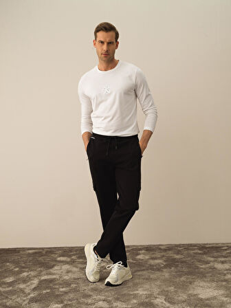 Xint Siyah Pamuk Dokulu Regular Fit Sweat Pantolon