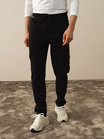 Xint Siyah Pamuk Dokulu Regular Fit Sweat Pantolon