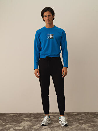 Xint Siyah Pamuk Dokulu Regular Fit Sweat Pantolon
