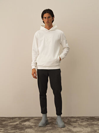 Xint Kırık Beyaz Pamuk Dokulu Regular Fit Sweatshirt