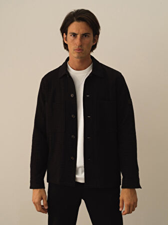 Xint Siyah Pamuk Dokulu Regular Fit Ceket