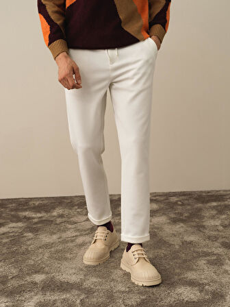 Xint Ekru Pamuk Dokulu Slim Fit Jogger Pantolon