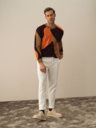 Xint Ekru Pamuk Dokulu Slim Fit Jogger Pantolon