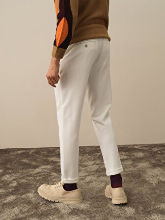Xint Ekru Pamuk Dokulu Slim Fit Jogger Pantolon