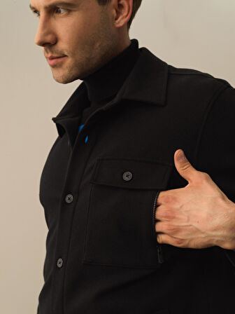 Xint Siyah Pamuk Dokulu Regular Fit Gömlek Ceket