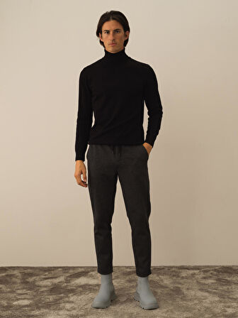 Xint Siyah Pamuk Dokulu Slim Fit Jogger Pantolon