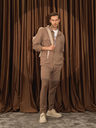 Xint Camel Doğal Yün Dokulu Regular Fit Gömlek Ceket