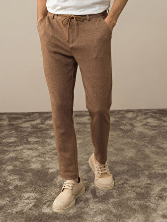 Xint Camel Doğal Yün Dokulu Slim Fit Jogger Pantolon
