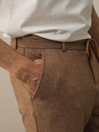 Xint Camel Doğal Yün Dokulu Slim Fit Jogger Pantolon