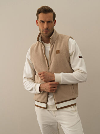 Xint Bej Pamuk Dokulu Regular Fit Yelek