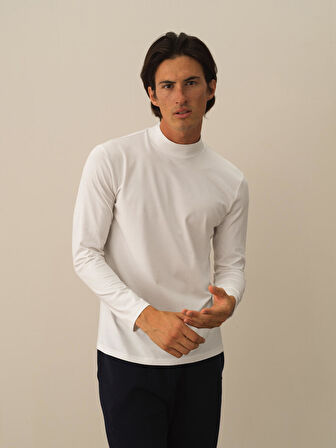 Xint Kırık Beyaz Modal Dokulu Slim Fit Uzun Kollu Tişört