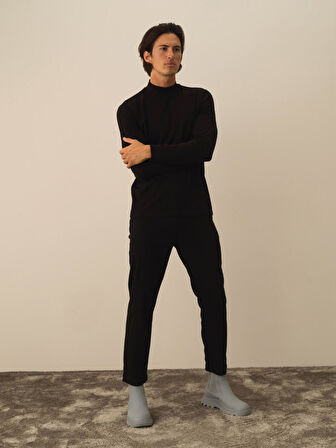 Xint Siyah Modal Dokulu Slim Fit Uzun Kollu Tişört