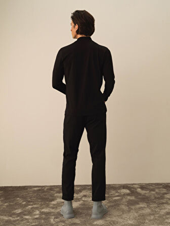 Xint Siyah Modal Dokulu Slim Fit Uzun Kollu Tişört