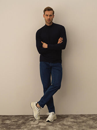 Xint Lacivert Modal Dokulu Slim Fit Uzun Kollu Tişört