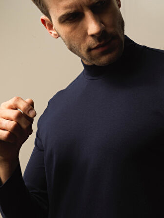 Xint Lacivert Modal Dokulu Slim Fit Uzun Kollu Tişört