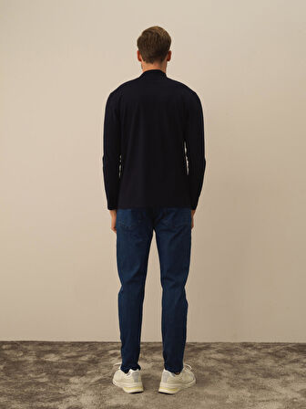 Xint Lacivert Modal Dokulu Slim Fit Uzun Kollu Tişört