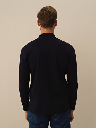 Xint Lacivert Modal Dokulu Slim Fit Uzun Kollu Tişört