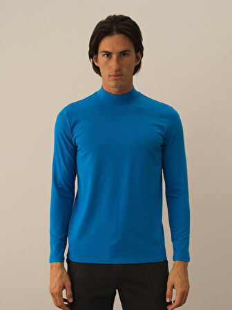 Xint Mavi Modal Dokulu Slim Fit Uzun Kollu Tişört