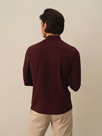 Xint Bordo Modal Dokulu Slim Fit Uzun Kollu Tişört