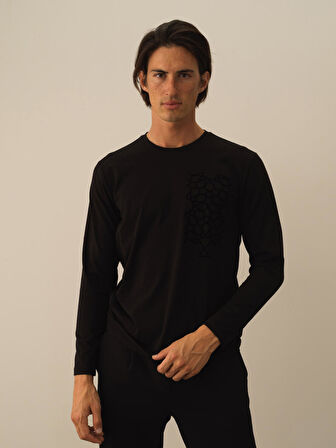 Xint Siyah Modal Dokulu Slim Fit Uzun Kollu Tişört