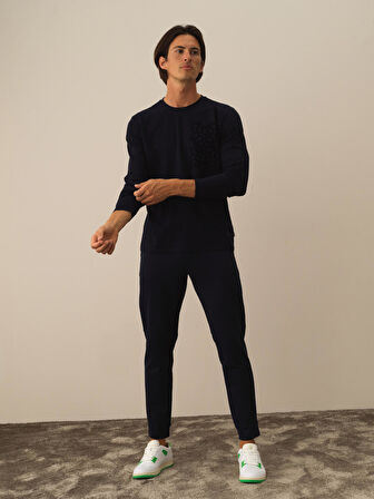 Xint Lacivert Modal Dokulu Slim Fit Uzun Kollu Tişört