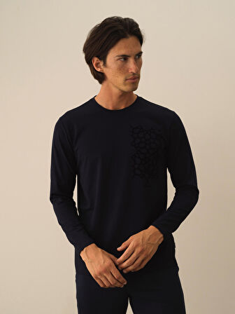 Xint Lacivert Modal Dokulu Slim Fit Uzun Kollu Tişört