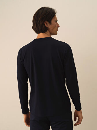 Xint Lacivert Modal Dokulu Slim Fit Uzun Kollu Tişört