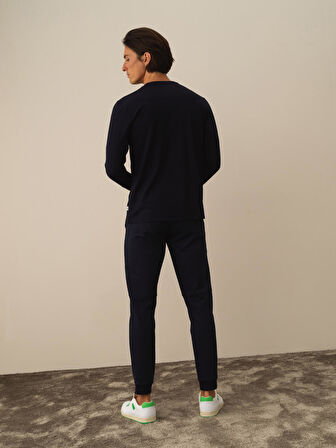 Xint Lacivert Modal Dokulu Slim Fit Uzun Kollu Tişört