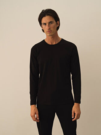 Xint Siyah Modal Dokulu Slim Fit Uzun Kollu Tişört