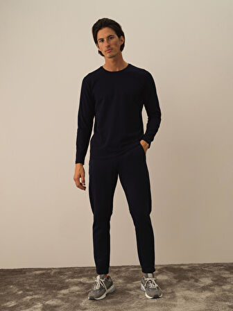 Xint Lacivert Modal Dokulu Slim Fit Uzun Kollu Tişört