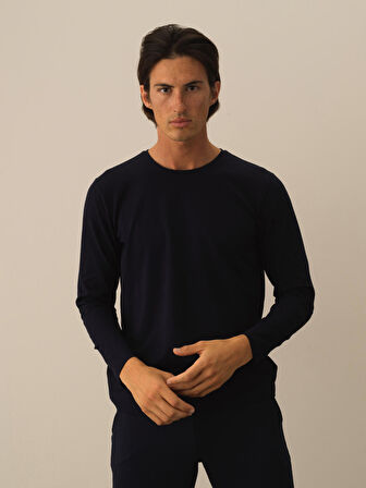 Xint Lacivert Modal Dokulu Slim Fit Uzun Kollu Tişört