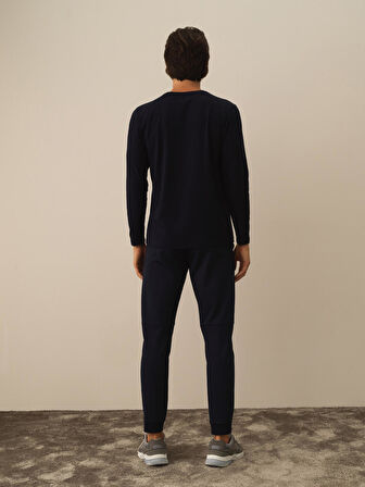 Xint Lacivert Modal Dokulu Slim Fit Uzun Kollu Tişört